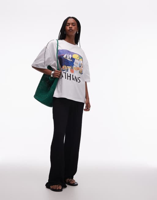 Topshop jersey oversized graphic Athens holiday t-shirt in white, 3 of 4