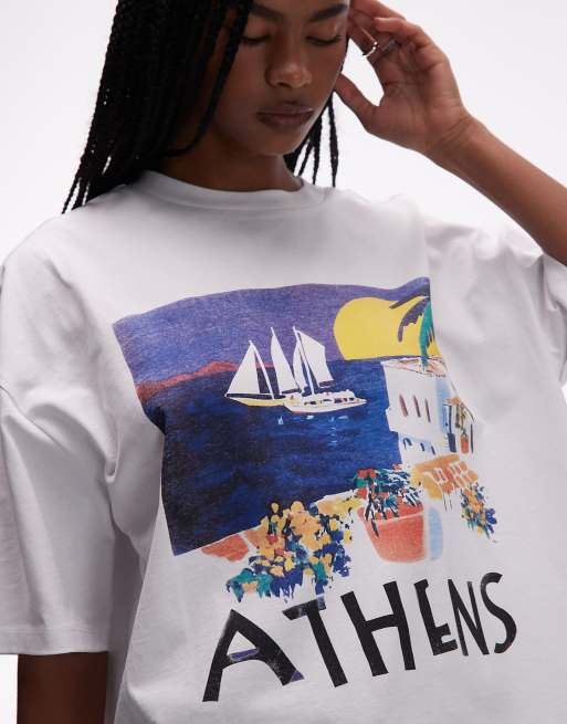 Topshop jersey oversized graphic Athens holiday t-shirt in white, 4 of 4