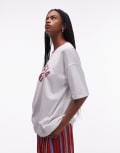 [Topshop] Topshop jersey oversized Valencia sports t-shirt with burgundy ringer in white S WHITE