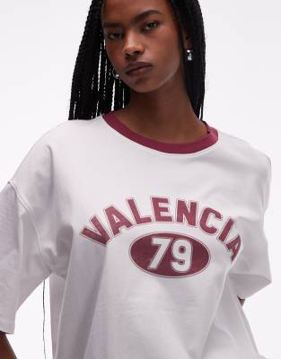 Topshop Jersey Oversized Valencia Sports T-shirt With Burgundy Ringer