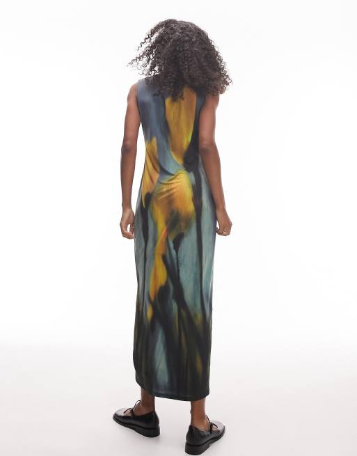 Topshop jersey placement floral print midi dress in yellow tulip print |  ASOS