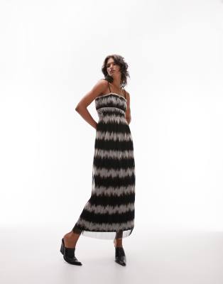 topshop jersey plisse mesh channel slip dress in mono ombre