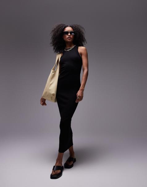 Topshop jersey racer midi dress in black - view 1