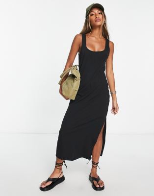 topshop black ribbed dress TOPSHOP Black Ribbed Knit Midi Bodycon Tank Dress