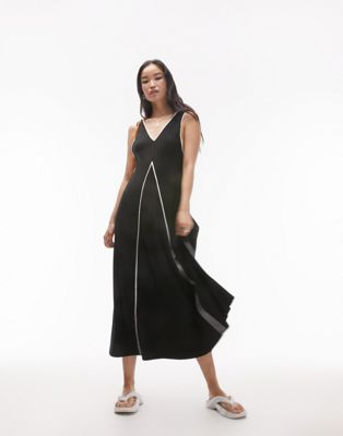 Topshop jersey rib maxi chuck on dress in black with ivory contrast - ASOS Price Checker