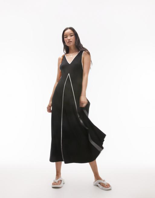 Topshop jersey rib maxi chuck on dress in black with ivory contrast, Maya  Bridesmaid v neck maxi tulle dress with tonal delicate sequins in navy