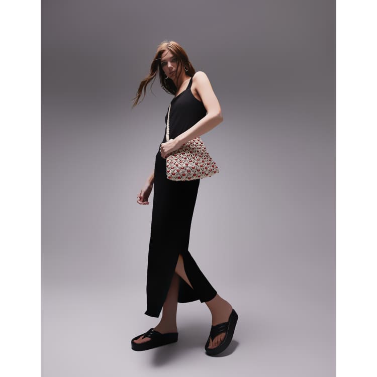 Topshop jersey rib midi dress in black | ASOS