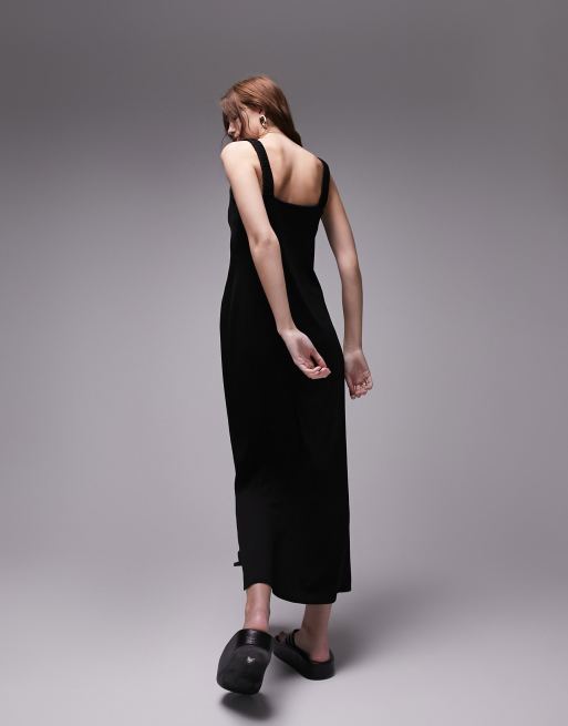 topshop ribbed midi dress Topshop jersey rib midi dress in black