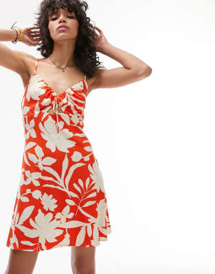 Topshop jersey rib mini slip dress in red floral