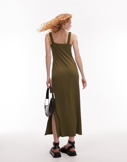 Khaki ribbed midi dress best sale