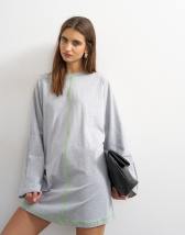 Topshop jersey rolled sleeve t-shirt dress in grey marl with lime contrast stitching