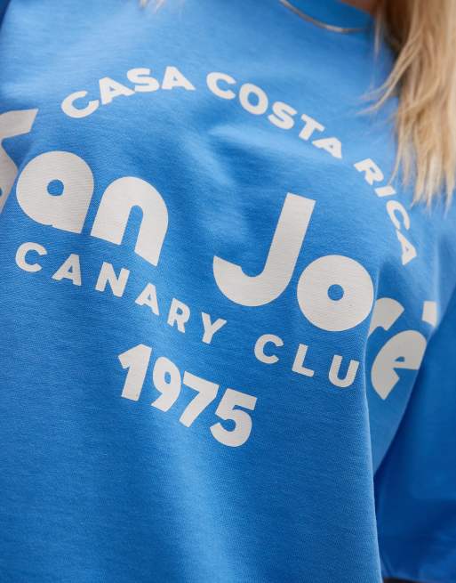 Topshop jersey San Jose graphic oversized t-shirt in cobalt blue, 3 of 4
