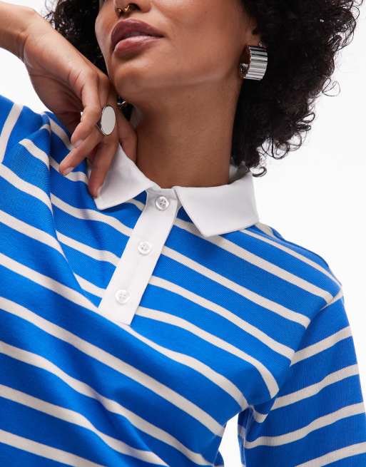 Topshop jersey short sleeve rugby top in multi stripe, 3 of 4