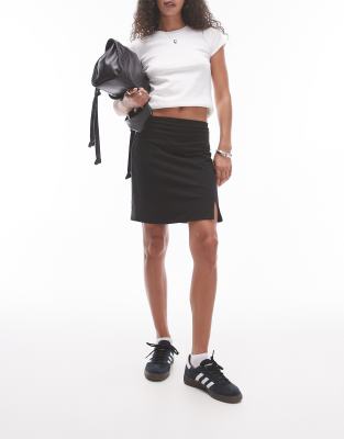 Topshop jersey side split mini skirt in black