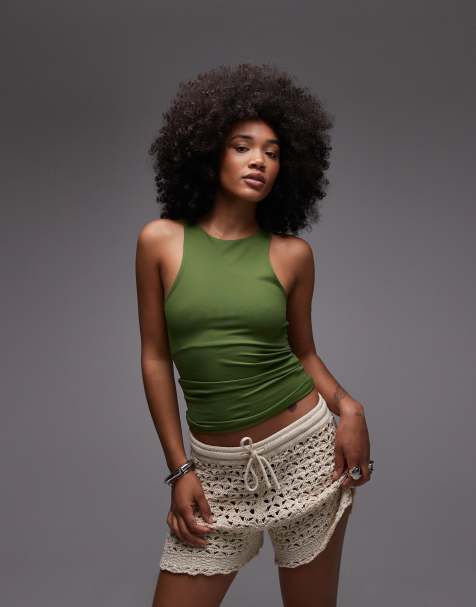 Topshop jersey slinky racer top in green - view 1