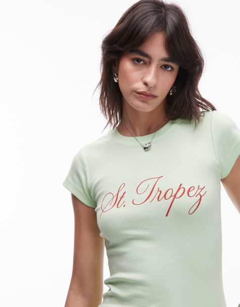 Topshop jersey St Tropez graphic every day tee in green - view 1