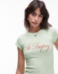 [Topshop] Topshop jersey St Tropez graphic every day tee in green M Green