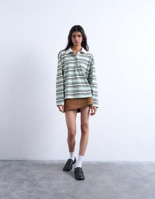 Topshop Jersey Stripe Rugby Long Sleeve Polo