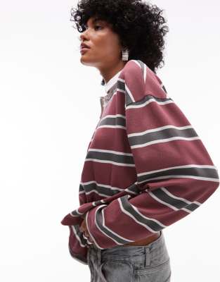 Topshop Jersey Striped Rugby Long Sleeve Polo