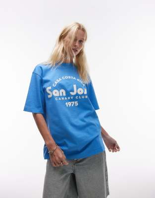 Topshop - Jersey-T-Shirt in Kobaltblau mit „San José"-Print und Oversize-Schnitt
