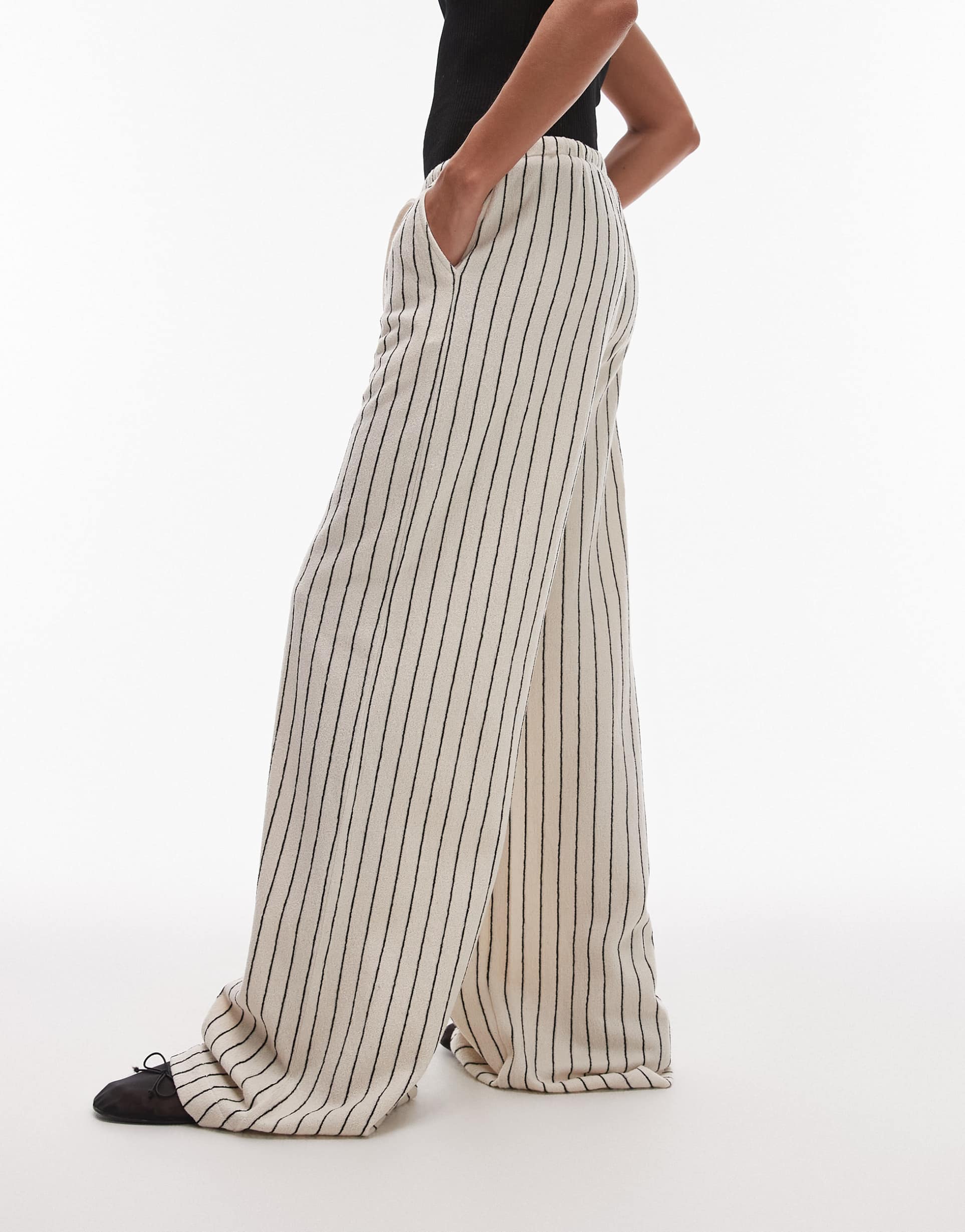 topshop jersey terrycloth striped pants in mono print