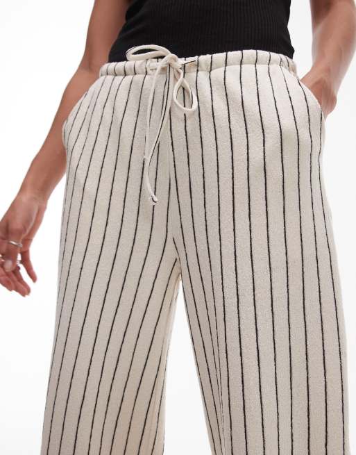 Topshop jersey towelling stripe pants in mono print, 5 of 5