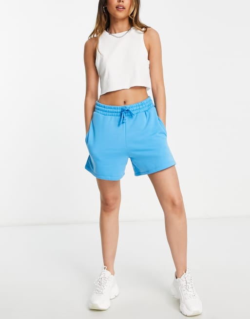 Topshop jersey trackie shorts in cobalt blue
