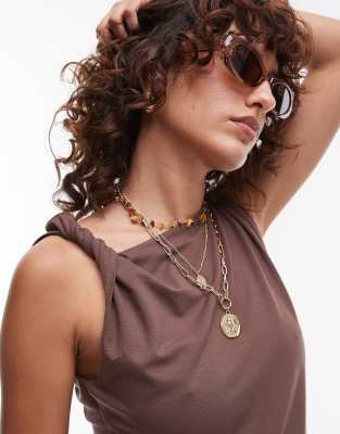 Topshop Jersey Twist Strap Slinky Top
