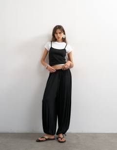 Jersey viscose balloon trousers in black