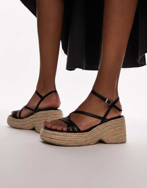 Topshop Jess espadrille wedges in black - view 1