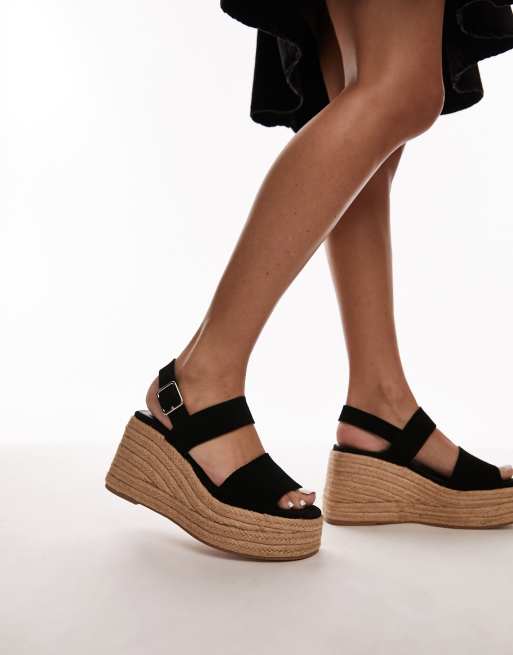 Topshop - Jesse - Espadrilles compensées en deux parties en daim - Noir