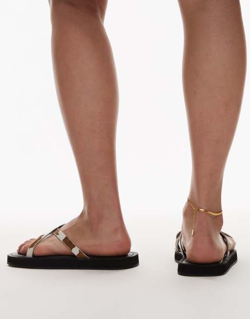 Topshop – Jesse – Koskinnsmönstrade, platta sandaler i äkta läder, 4 av 4
