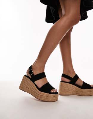 Topshop Jesse Suede Two Part Espadrille Wedge In Black