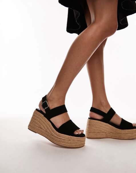 Topshop Jesse suede two part espadrille wedge in black - view 1