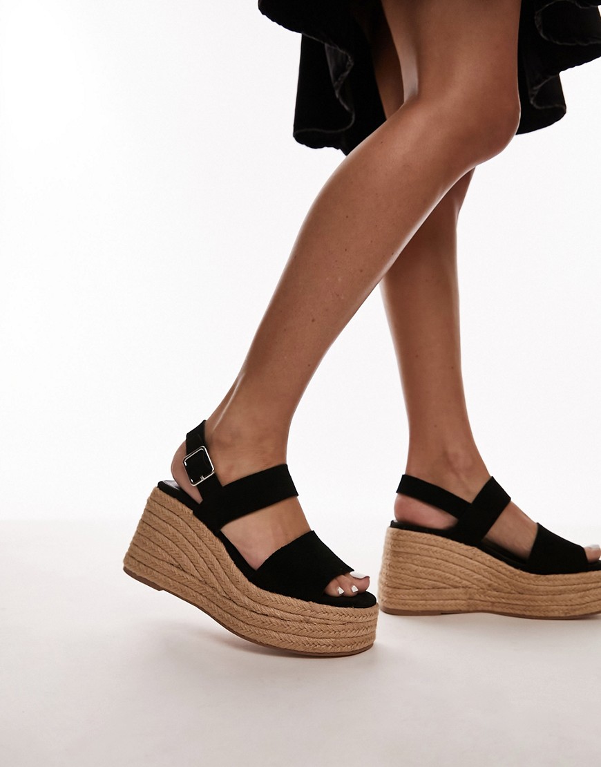 Topshop Jesse suede two part espadrille wedge in black