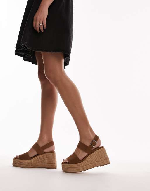 Topshop Jesse suede two part espadrille wedge in brown