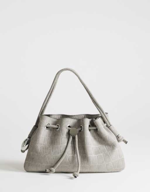 Topshop - Jessie - Borsa con dettaglio in metallo e manico grigio coccodrillo