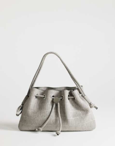 Topshop Jessie medium hardware grab in grey croc - view 1