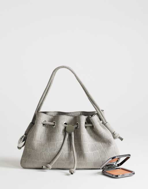 Topshop – Jessie – Mittelgroße Handtasche in Kroko-Grau mit Metallbesatz, 2 von 4