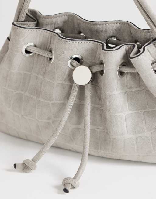 Topshop – Jessie – Mittelgroße Handtasche in Kroko-Grau mit Metallbesatz, 3 von 4