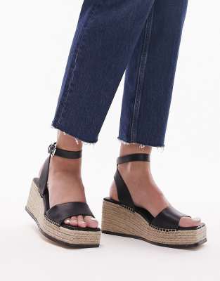 Topshop Wide Fit Jessie Platform Two Part Sandals In Black