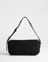 Topshop Joanie shoulder bag with front pockets in black suedette