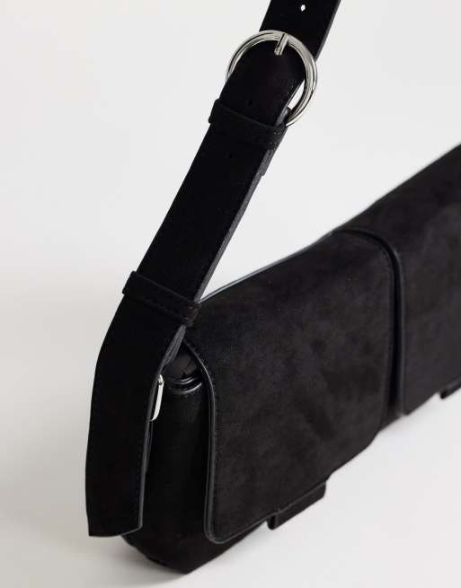Topshop Joanie small shoulder bag with front pockets in black suedette, 3 of 4