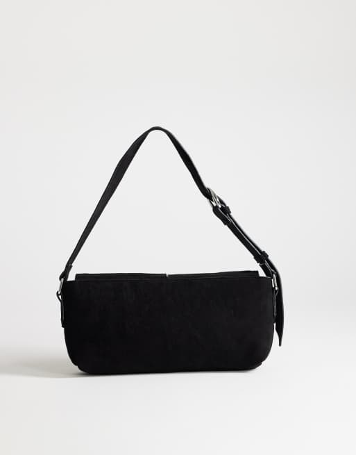 Topshop Joanie small shoulder bag with front pockets in black suedette, 4 of 4