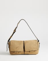 Topshop Joanie suedette houlder bag with front pockets in taupe