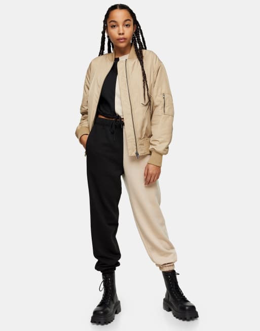 Topshop - Jogger bicolore (pièce d’ensemble) - Noir et taupe