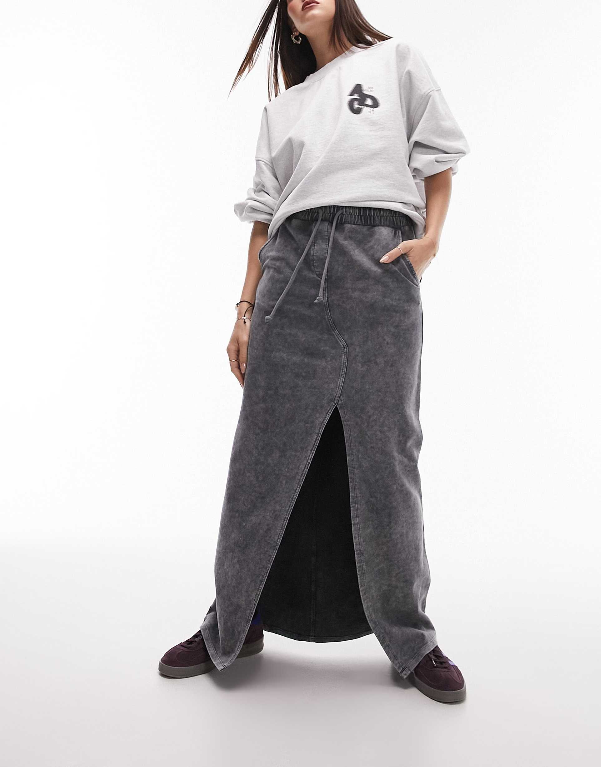 topshop jogger maxi skirt in dark gray