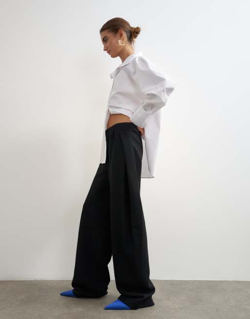 Topshop joggers a vita alta a pieghe neri, 2 di 5