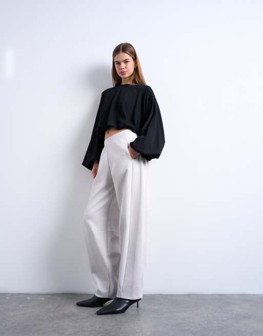 Topshop - Joggers minimal bombati color pietra in tessuto interlock