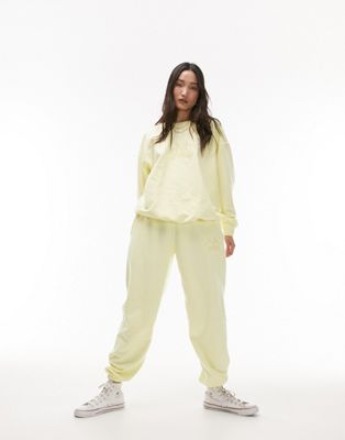 Topshop co-ord east mercer embroidered vintage wash oversized cuffed jogger in yellow - ASOS Price Checker